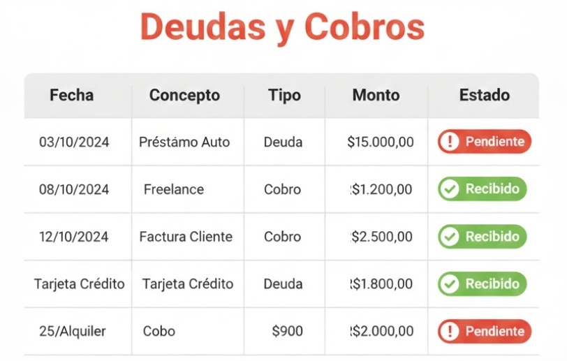 Tabla de Control de Deudas